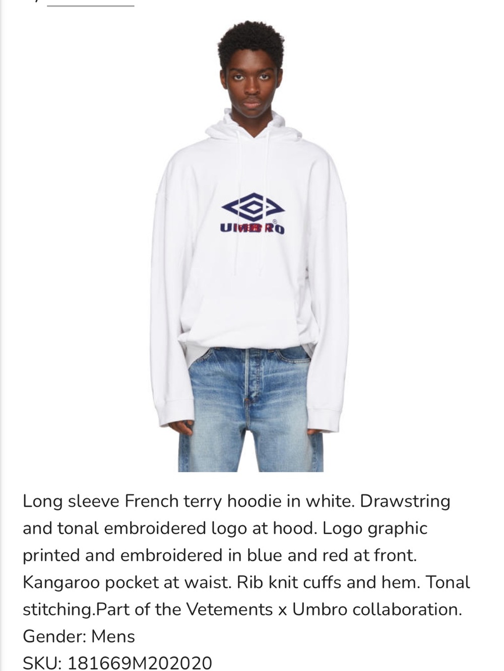 Vetements x Umbro White Hoodie with Blue and Red Logo - Picture 9 of 9